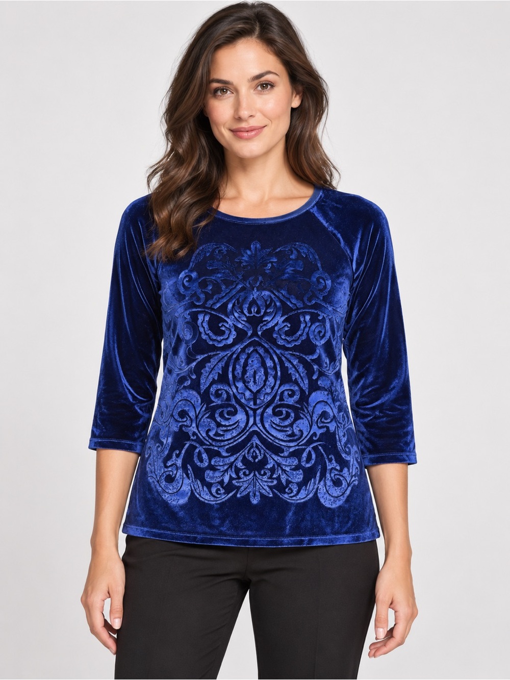 Chico's Royal Blue Velvet Burnout Blouse Size 2 US L